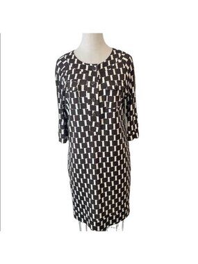 Diane von Furstenberg DVF Brown Print Squares Silk Dress Medium Large